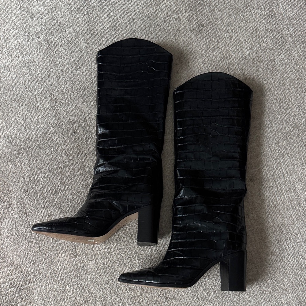 Shutz Black Croc-Embossed Heeled Boots